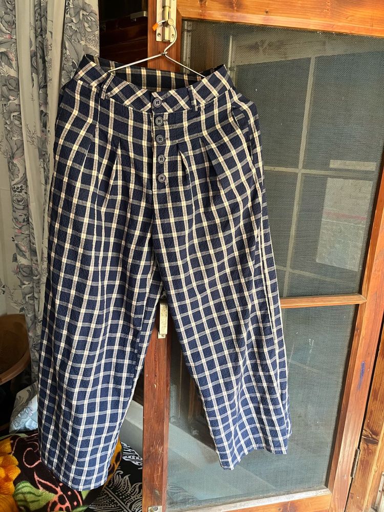 Checked Wide-Leg Trousers