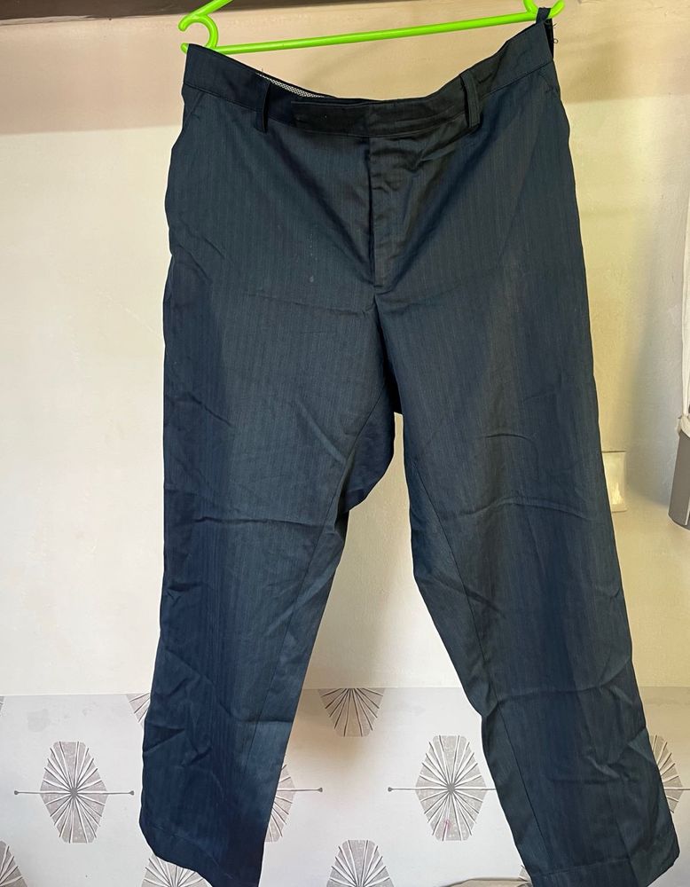 Men's Blue Striped Formal Trousers