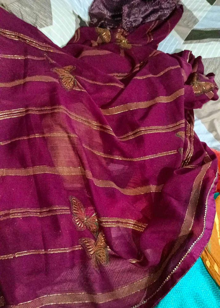 Elegant Purple Saree with Butterfly Motifs