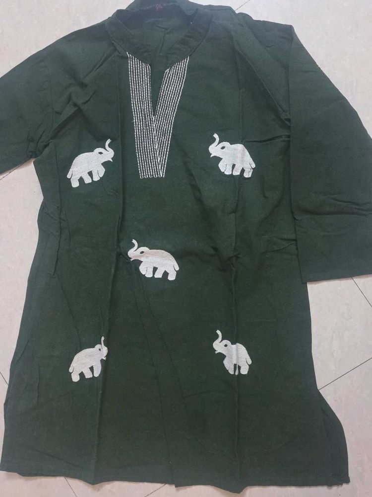 Green Elephant Print Kurta