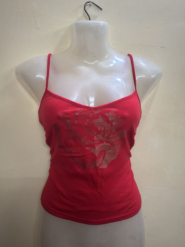 Y2K Red Camisole with Rose Print
