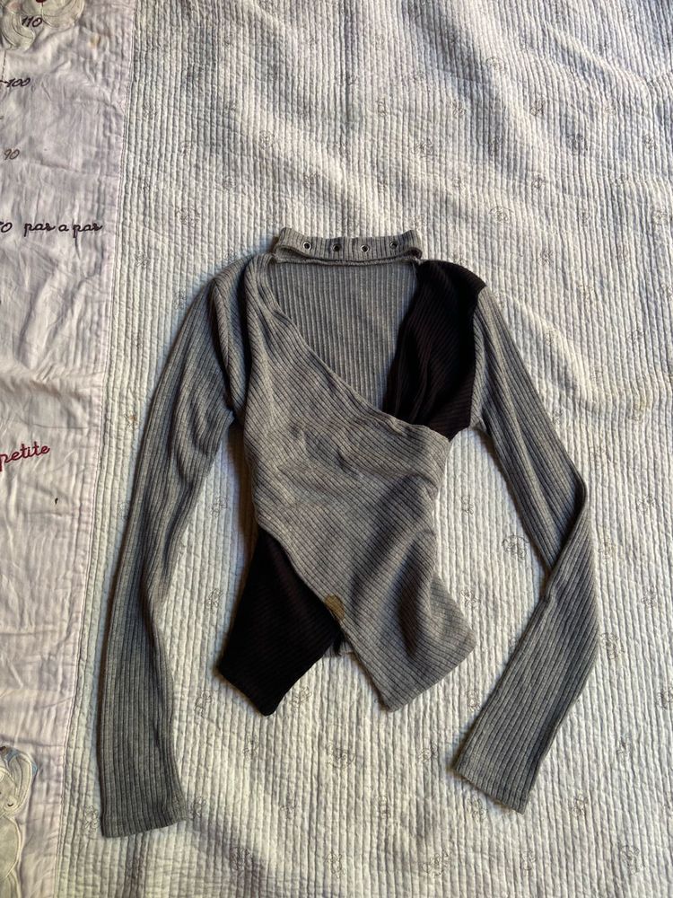 Unique Asymmetrical Ribbed Knit Top