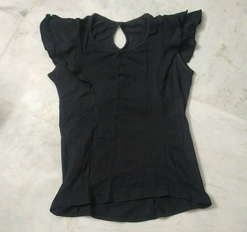 Black Ruffle Sleeve Top