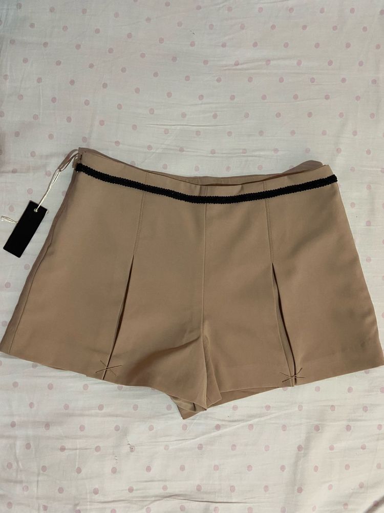 taupe tailored pleated shorts