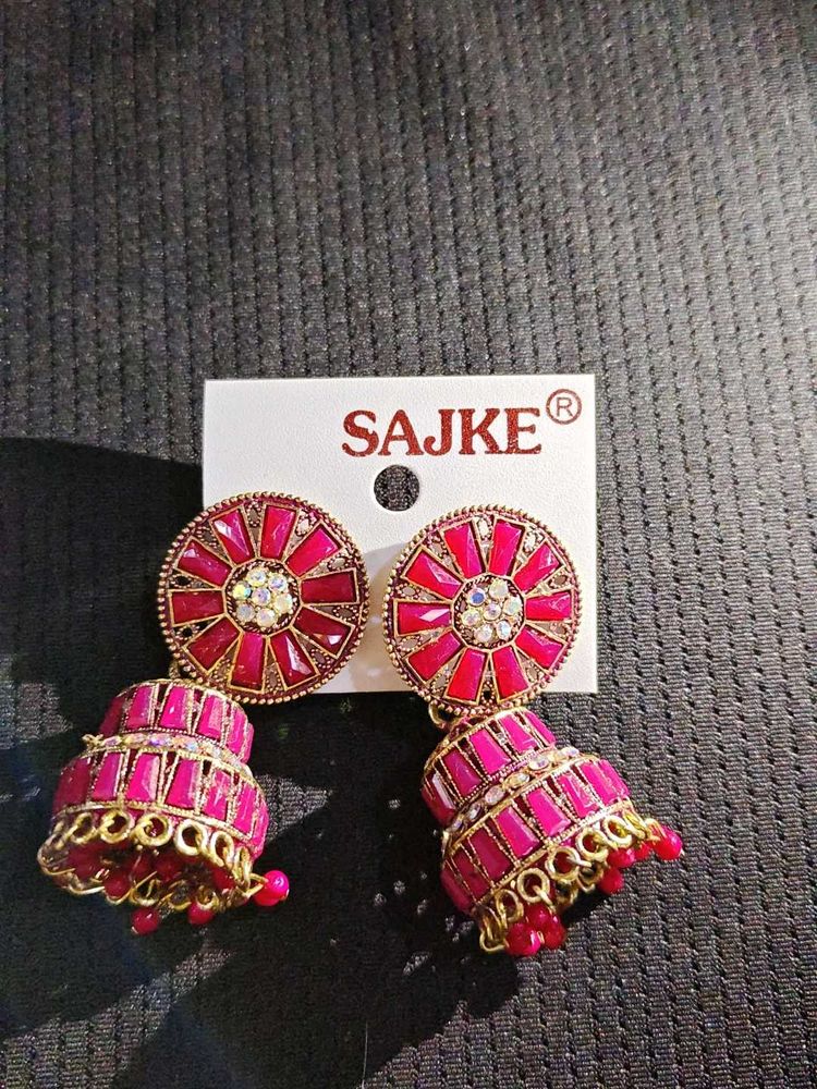 Elegant Pink Jhumka Earrings