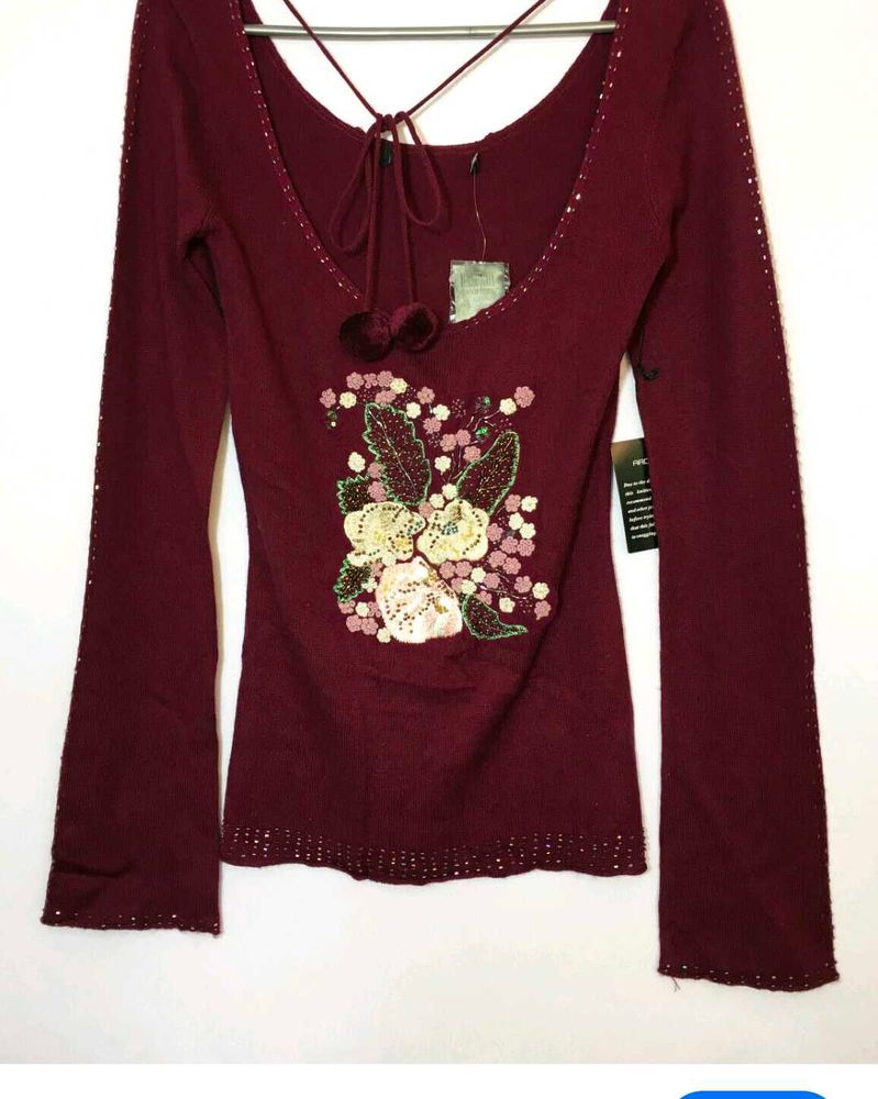 Very Fancy Sequin Work Net Sleeve Top
