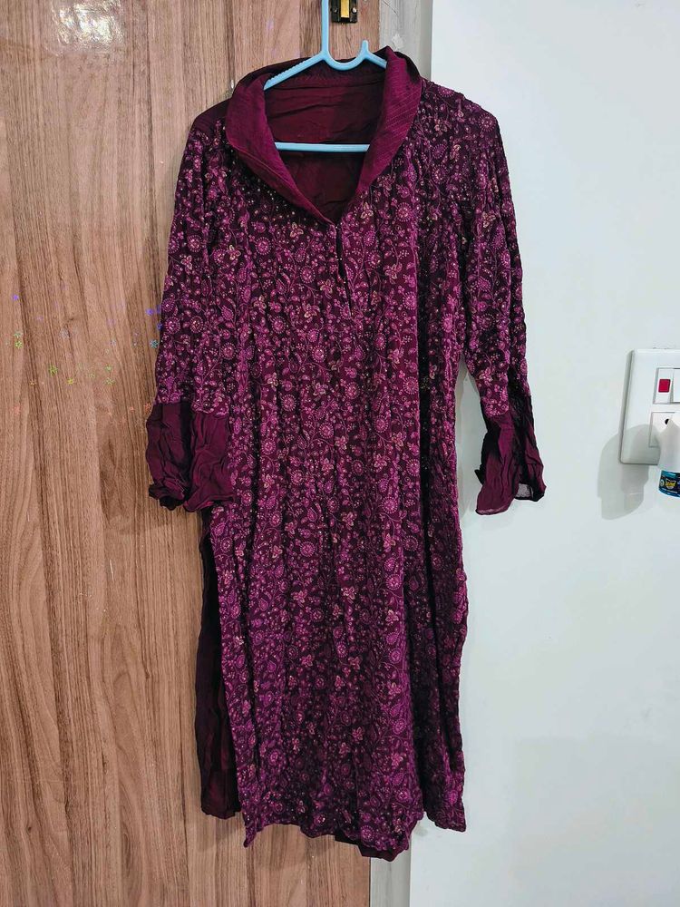 Beautiful Maroon Floral Embroidered Kurta