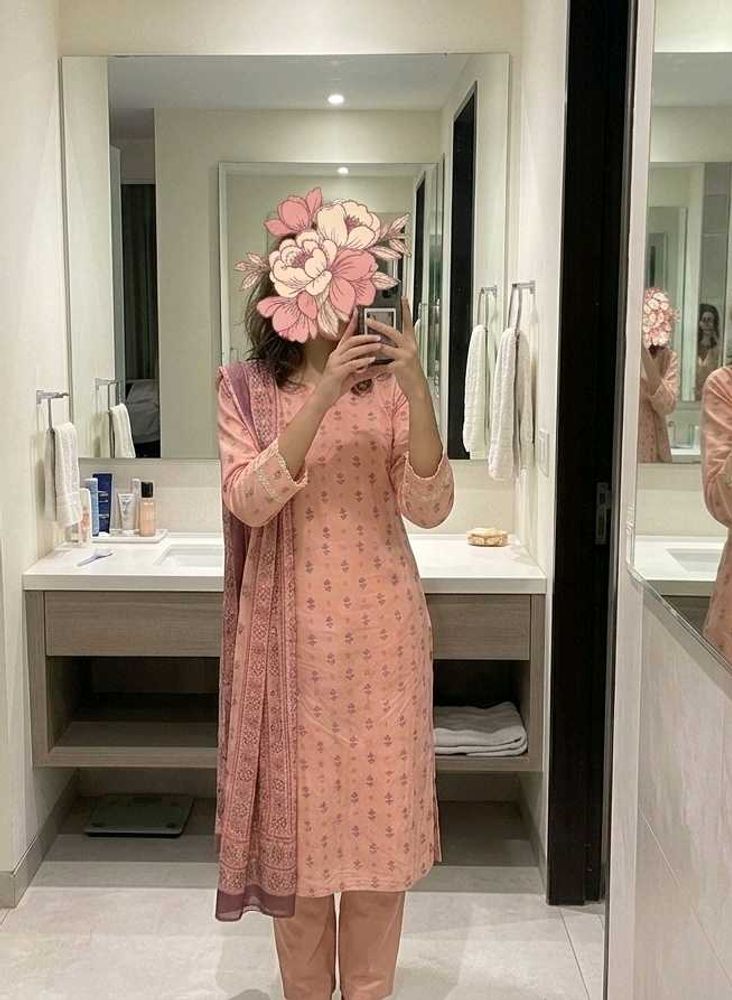 🍑Peach Floral Ethnic Co-ord set With Dupatta