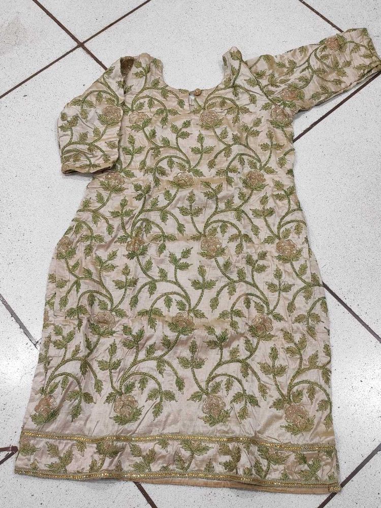Beige Embroidered Kurta