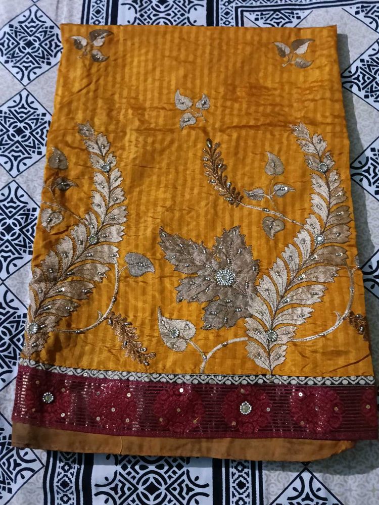 Embroidered Yellow Saree