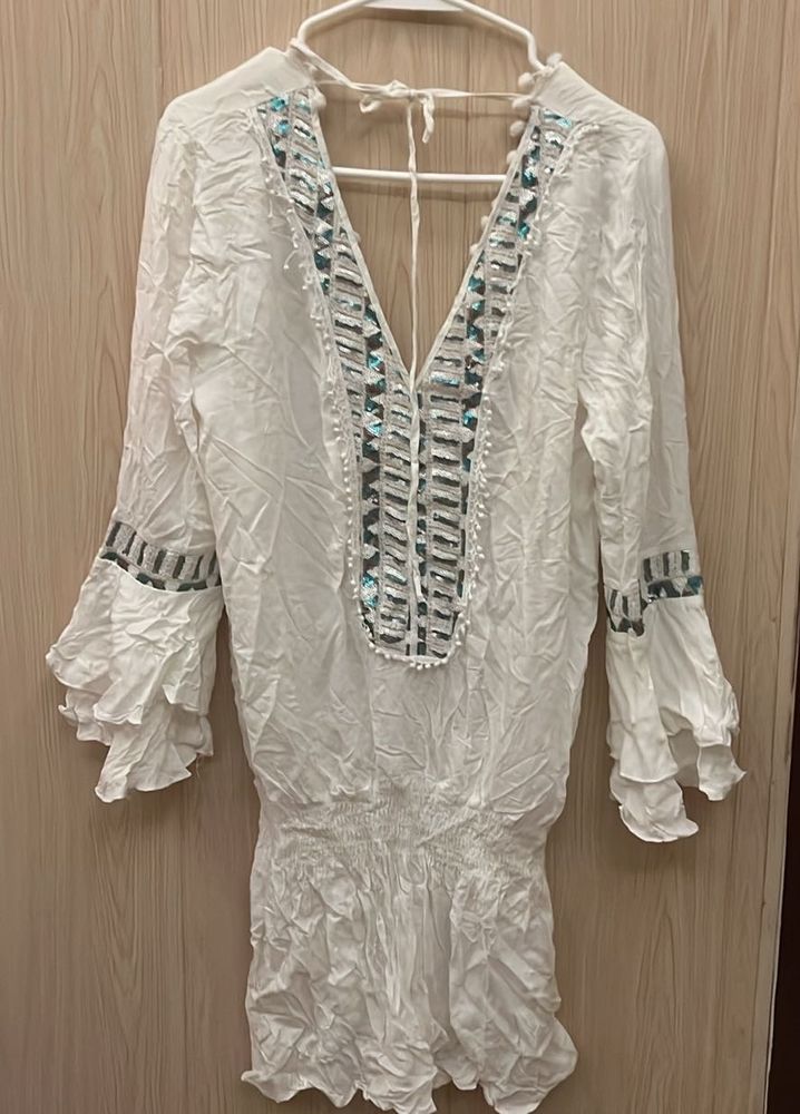 Embellished White Tunic Top/Dress