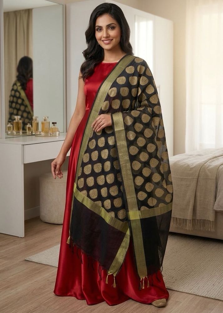 black Banarasi Silk Dupatta