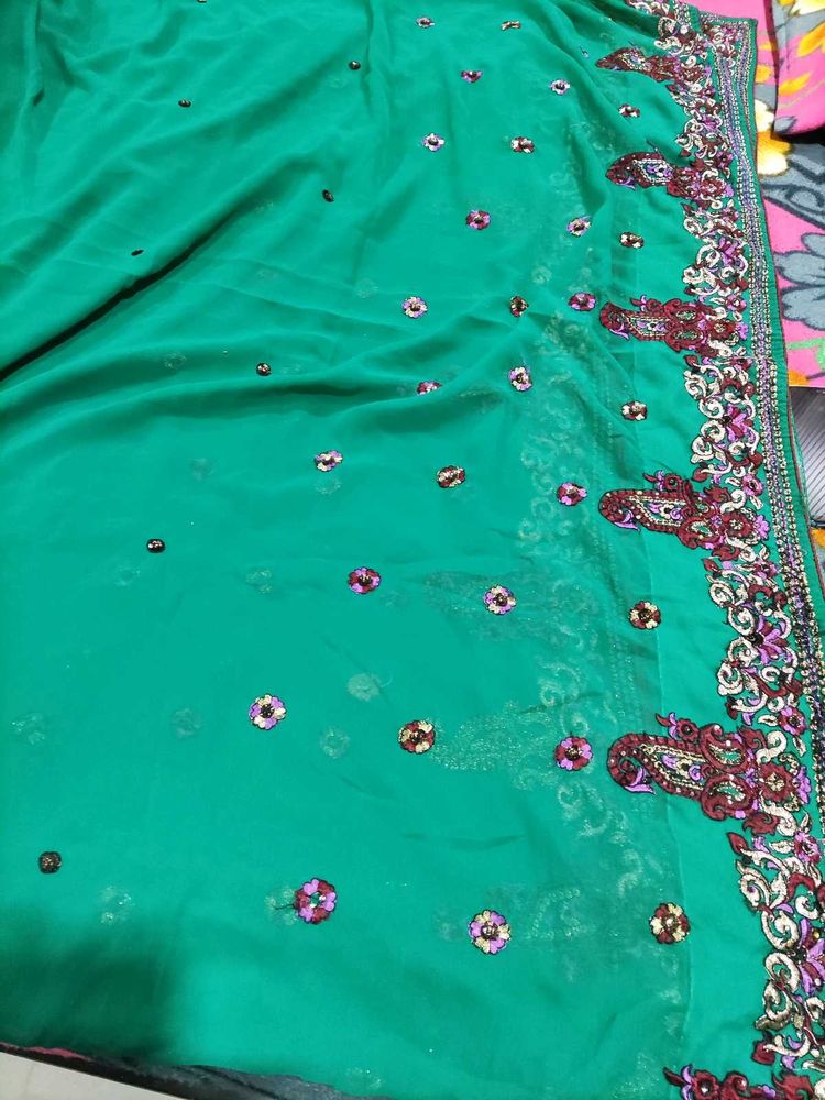 Elegant Green Embroidered Saree