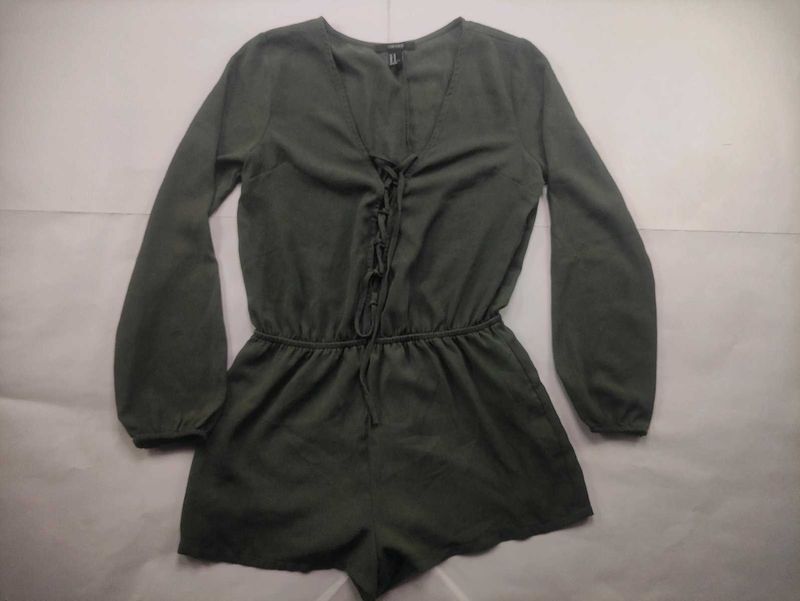 Women's Green Lace-Up Romper