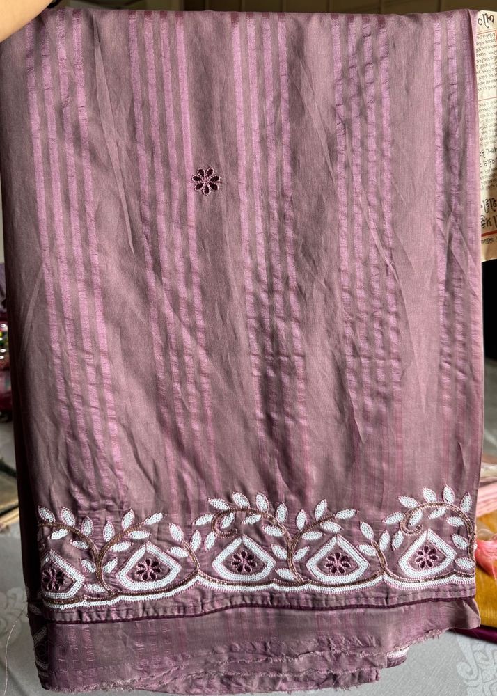 Mauve saree with contrast blouse