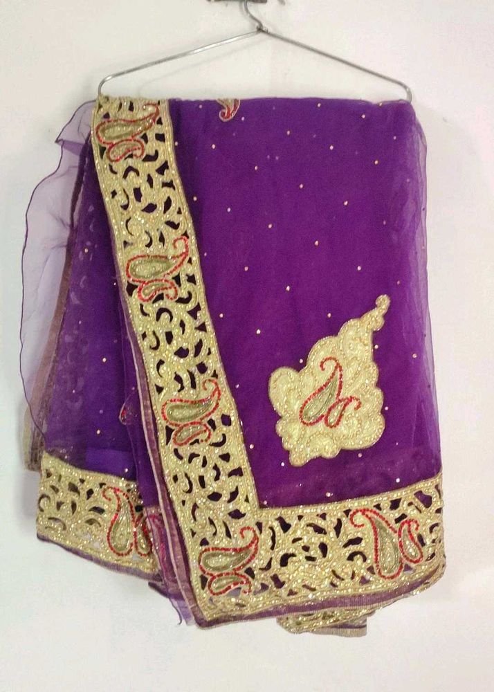 Gorgeous Purple Embroidered net  Saree