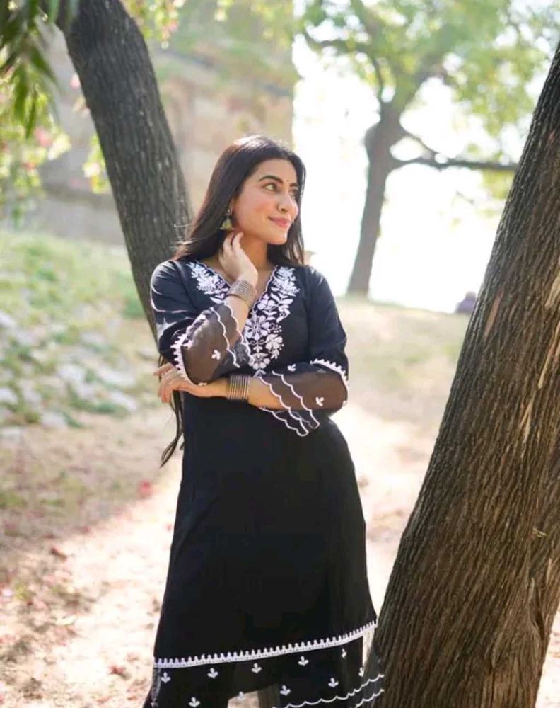 Elegant Black Embroidered Kurta with pant