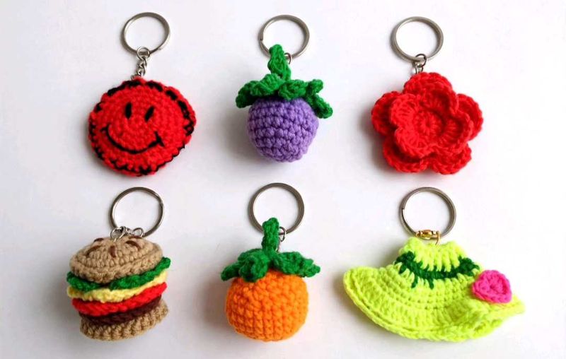 Handmade Crochet Keychain Charms - Set of 6