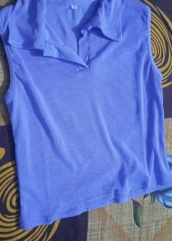 PURPLE RIB COLLAR TOP NEW  FASHION