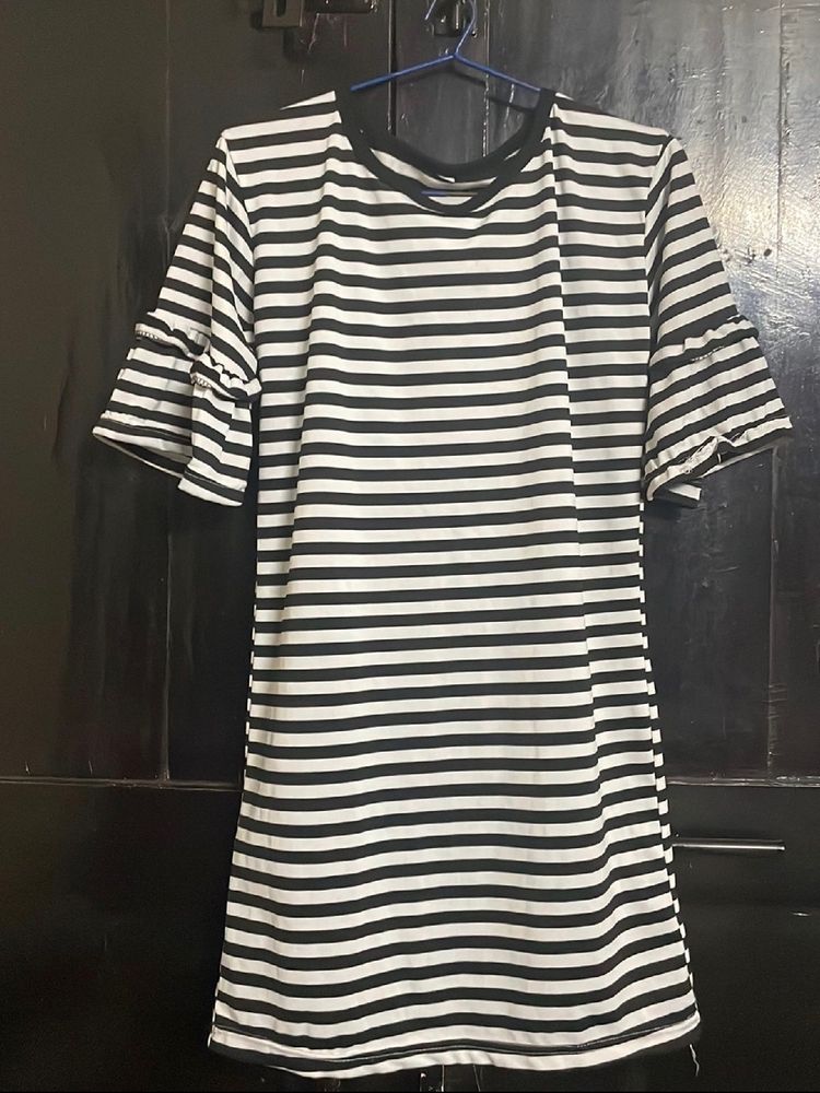 Striped Ruffle Sleeve T-Shirt Dress