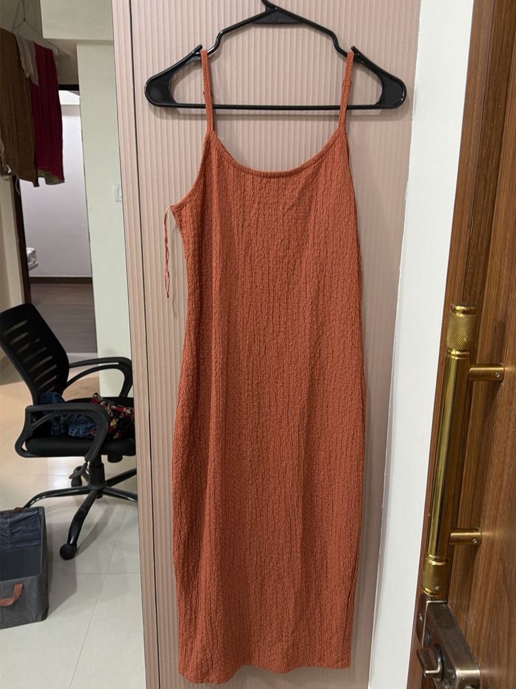 Textured Spaghetti Strap Midi Dress