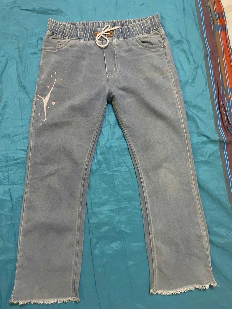 Y2k Light Wash Designed Denim Jeans