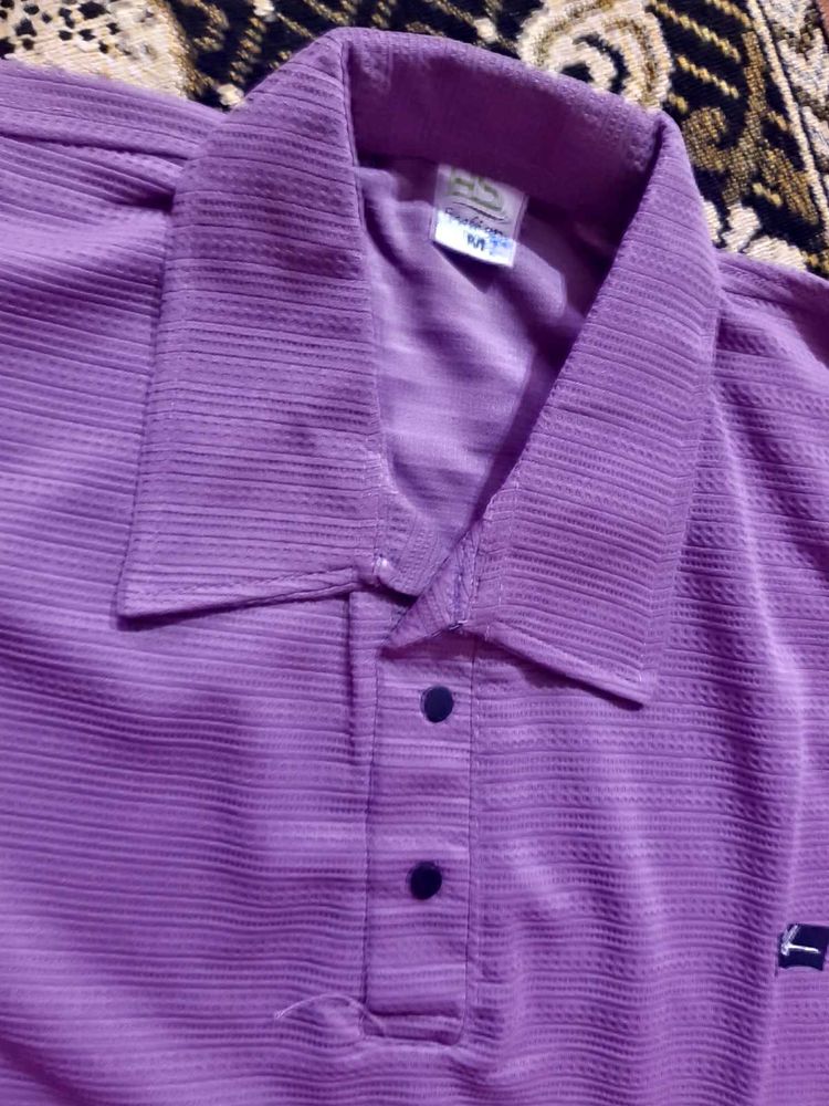 Stylish Lavender Textured Slim Fit Polo T-Shirt