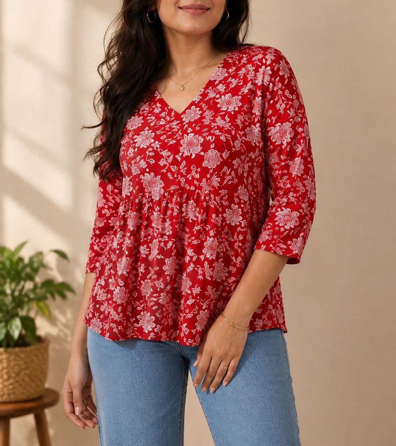 Red Floral Print Top
