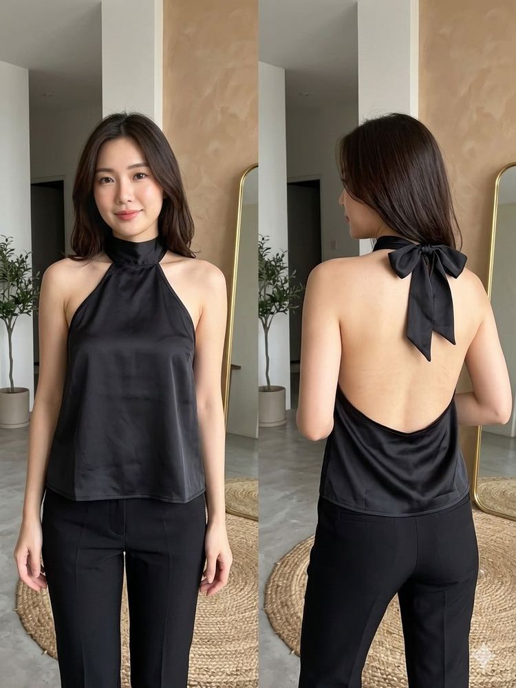Elegant Black Halter Neck Top