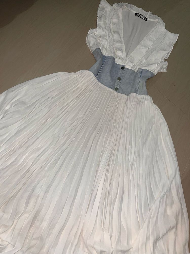 elegant white chiffon midi bohemian dress