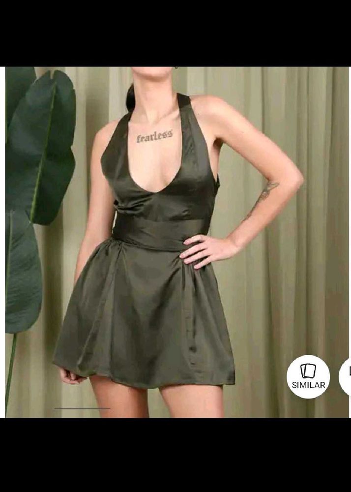 Olive Green Halter Neck Mini Dress