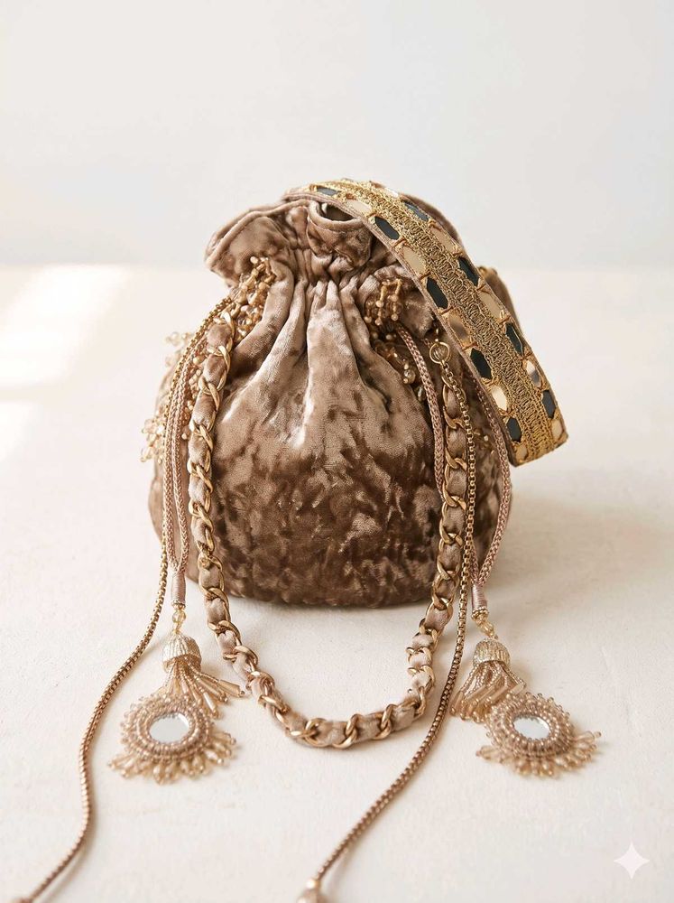 Embellished Velvet tassels Potli Bag