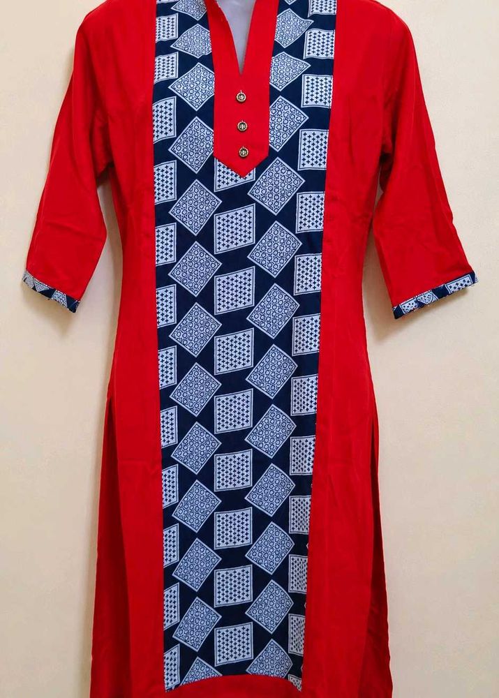Women’s Red &amp; Teal Kurti Suit with Contrast