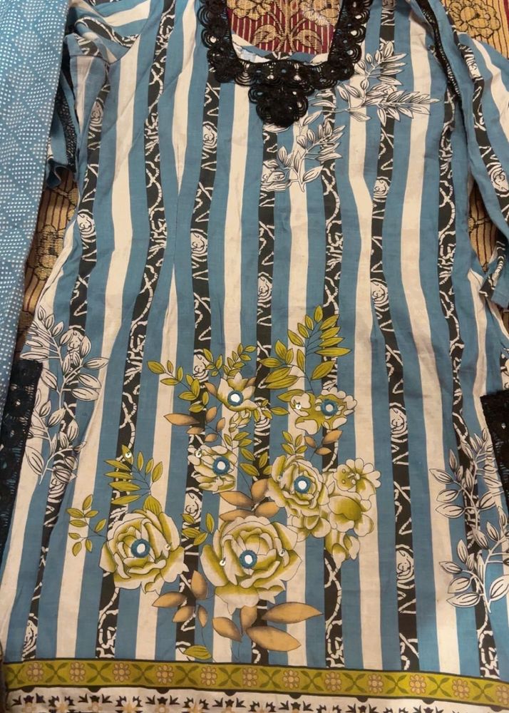 Striped Floral Kurta Set