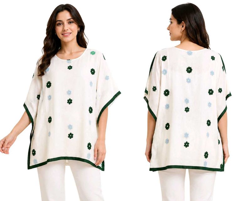 Cream floral embroidery work kaftan kurta