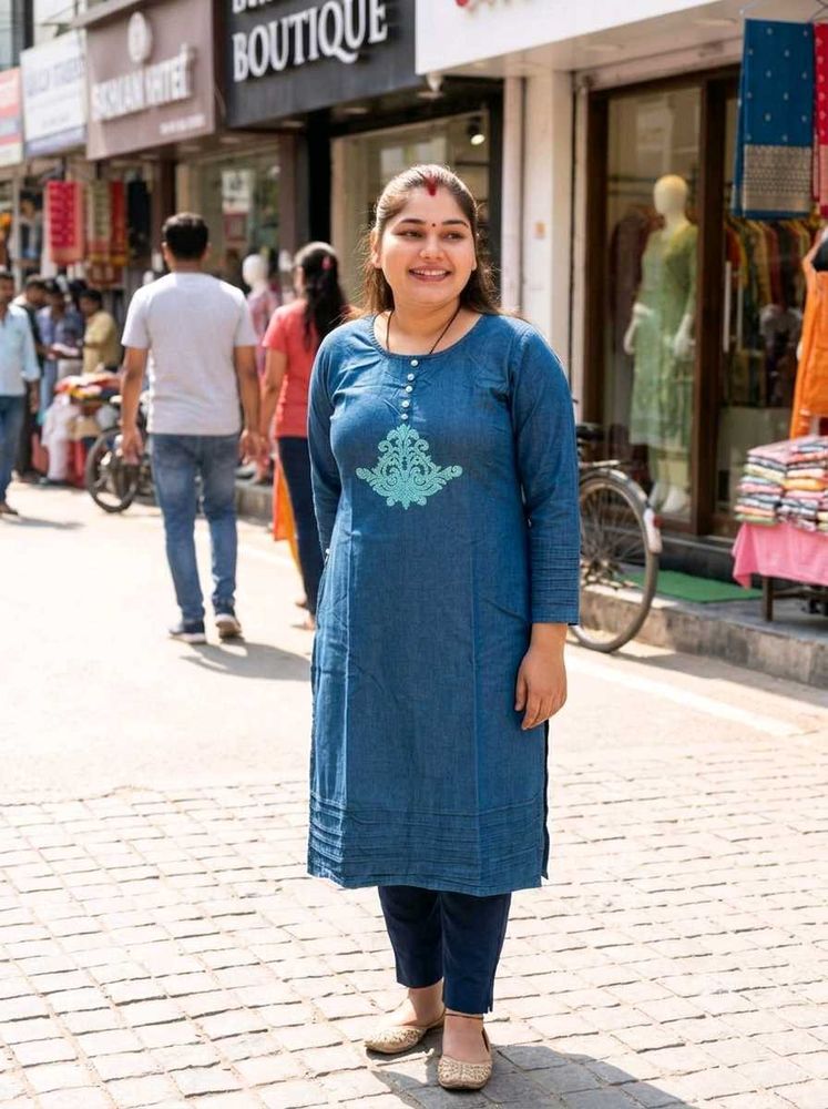 denim Stylish  Embroidered Kurta