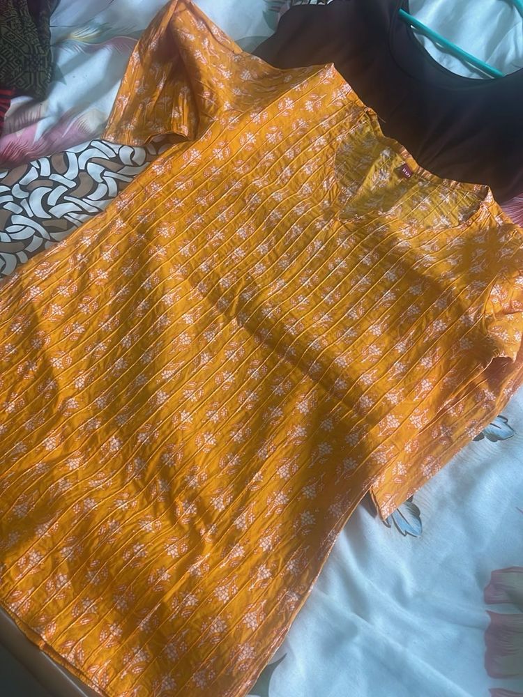 Mustard turmeric orange short kurta