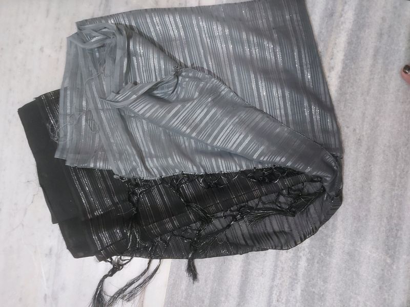 Striped Metallic Gray &amp; Black saree