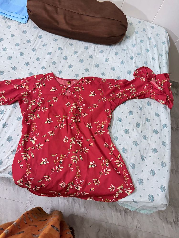Red Floral Print Kurti