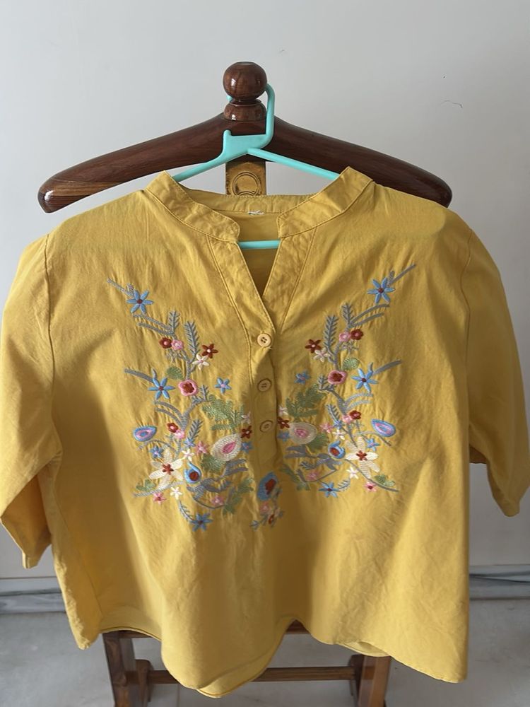 Yellow Embroidered Kurta