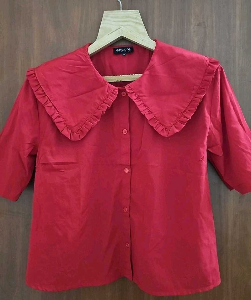 Red Ruffle Collar Top