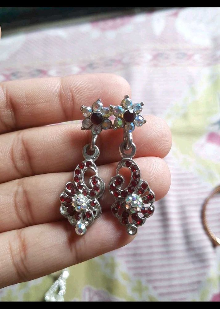 Elegant Dangle Earrings with Red &amp; Clear Stones