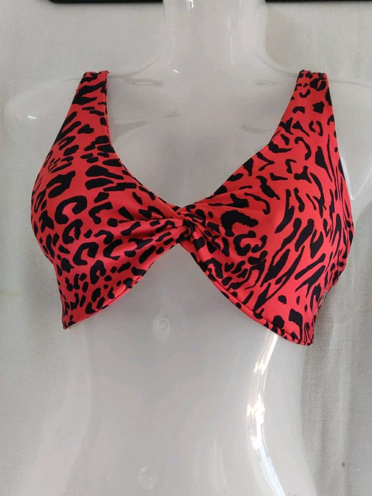 Vibrant Red Leopard Print Bikini Top