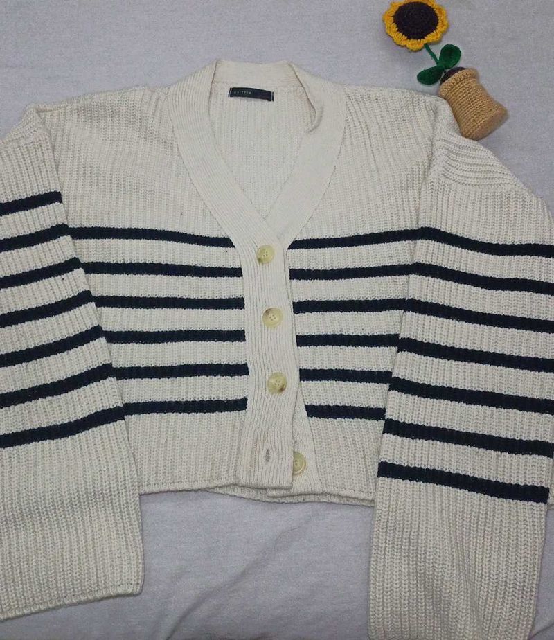 Striped Cropped Knit Cardigan
