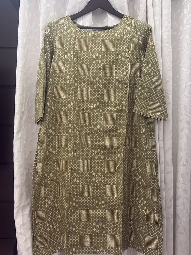 Olive Green Printed Kurta