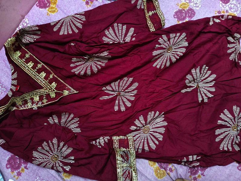 Maroon Printed Short Kurti