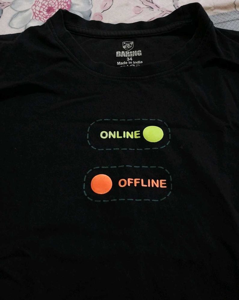 Black "Online/Offline" Graphic T-Shirt