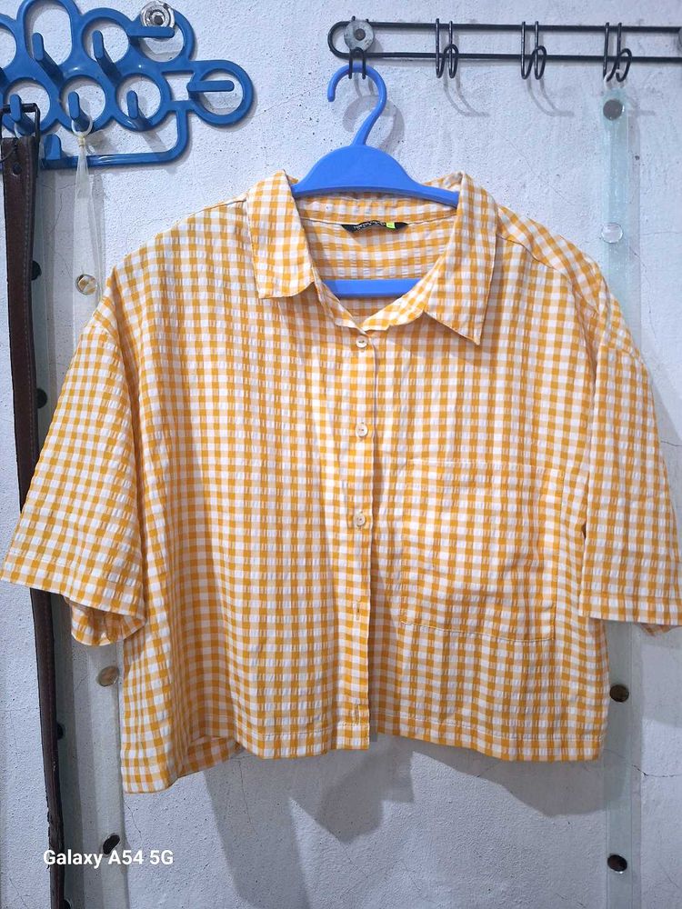 Cute Yellow Gingham Cropped Shirt