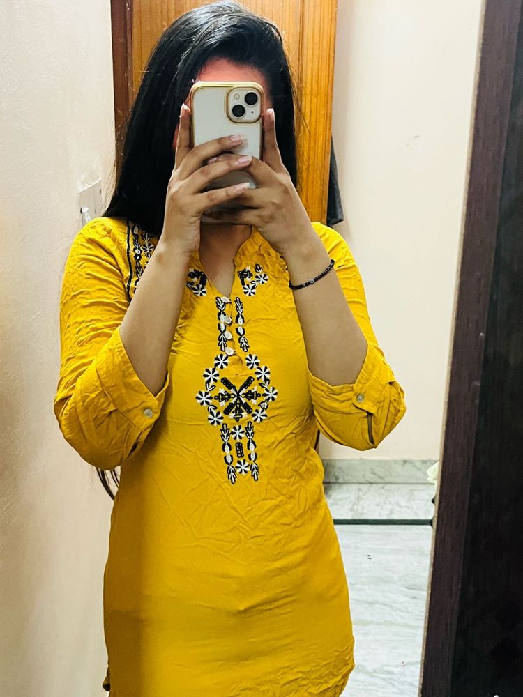 Sunny Yellow Embroidered Kurti