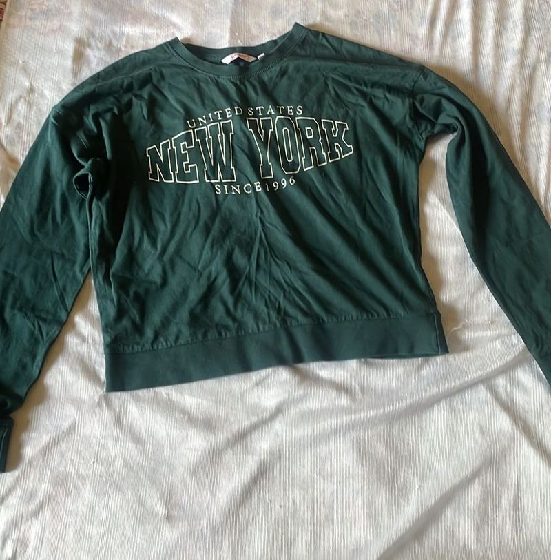 Green "New York" Graphic Long Sleeve Top